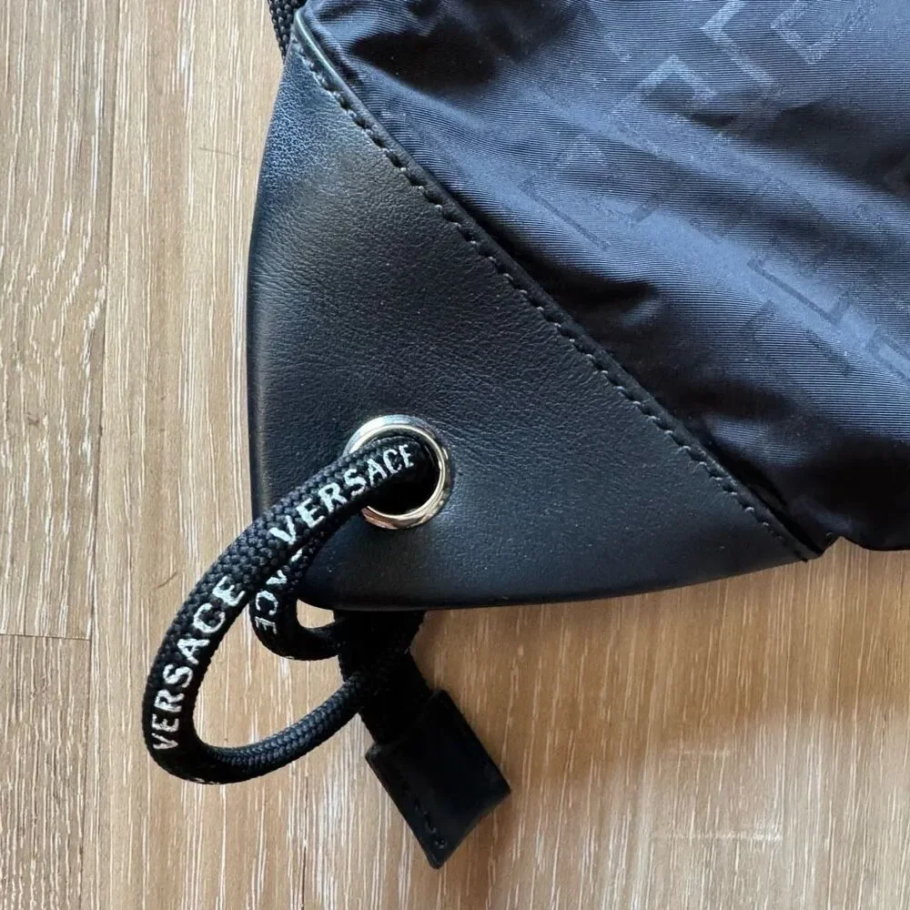 Versace Drawstring Backpack Rucksack Black Logo Print Back Sac Travel Sporty Gym